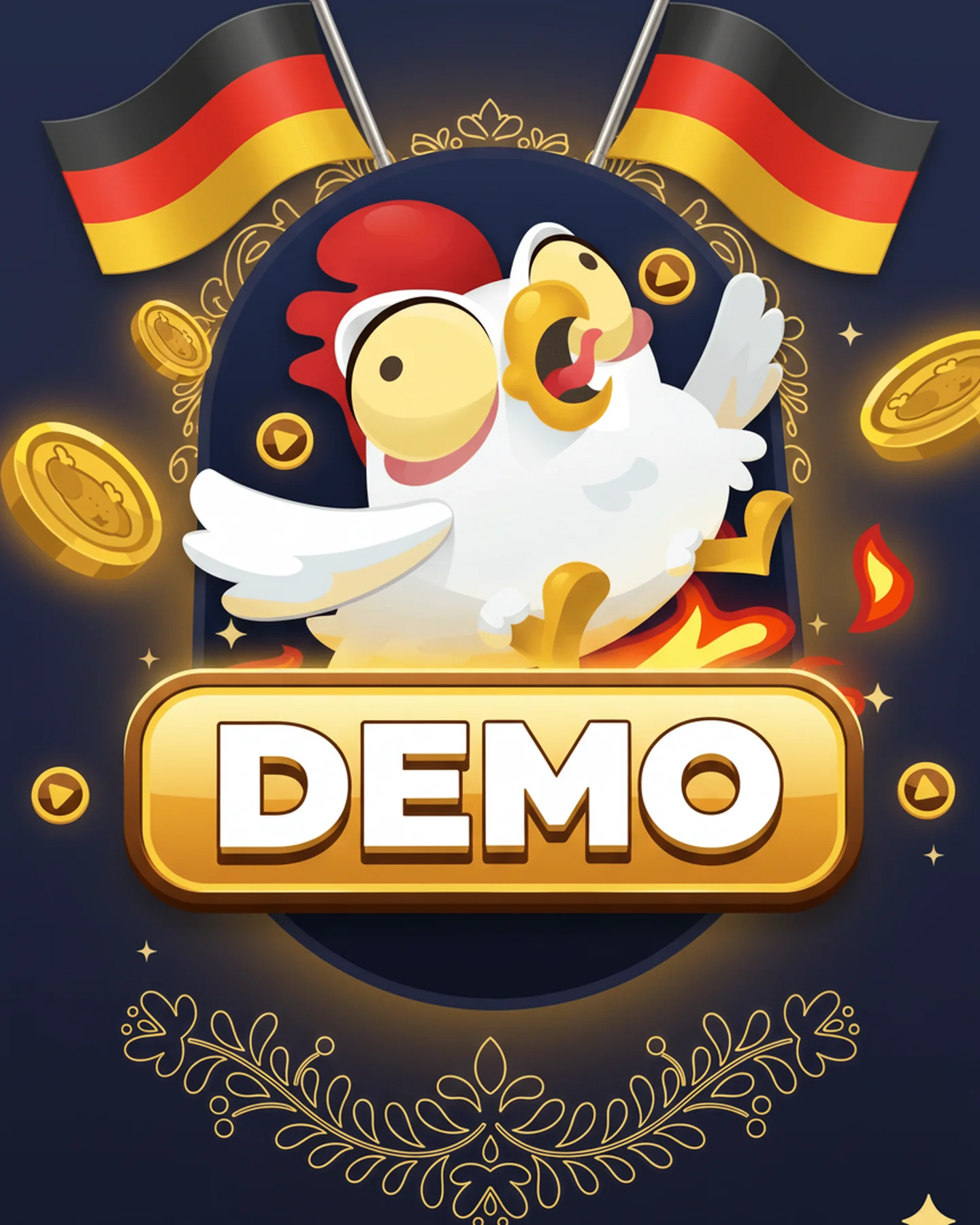 Demo-Modus eines Chicken-Crash-Spiels mit virtuellem Guthaben
