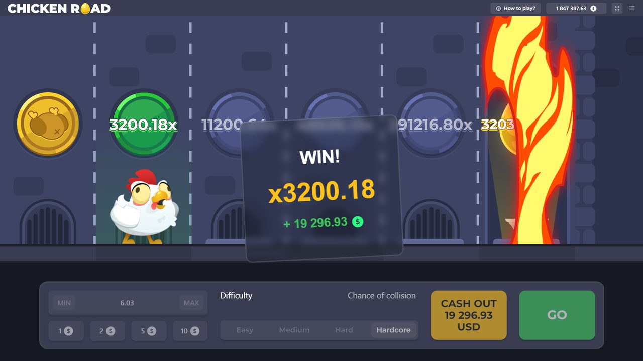 Chicken Road Screenshot 4 - Rundenverlauf und Schwierigkeitsauswahl