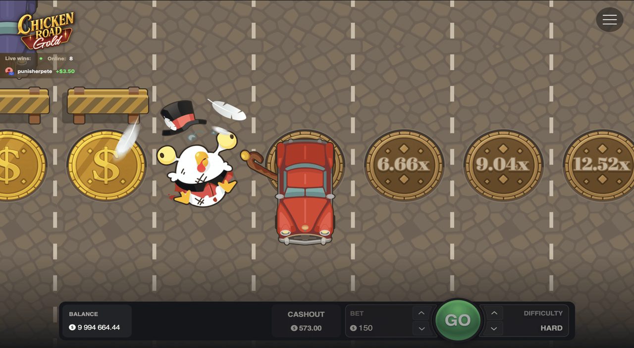 Chicken Road Gold Screenshot – goldene Straßenszene von InOut Games