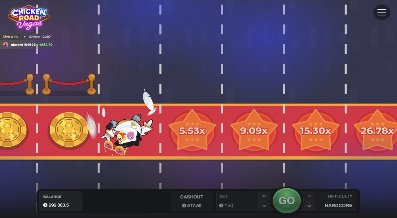 Chicken Road Vegas Screenshot 2 – Neonlichter und Casino-Kulisse